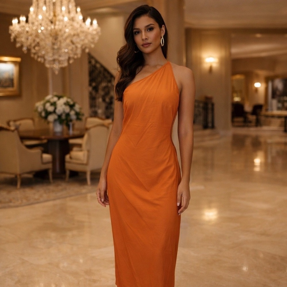 Madewell One Shoulder Maxi Dress Burnt Orange NP094 Womens 4 New With Tags